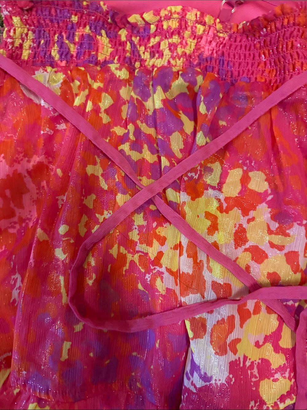 Justice Hot Pink Floral Ruffle Tank with Multicolor Print - Picture 4 of 5